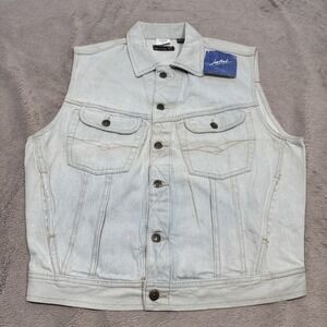 Vintage Jeetish Thums Up Denim Jean Vest Mens Small Light Wash Button Front 90s